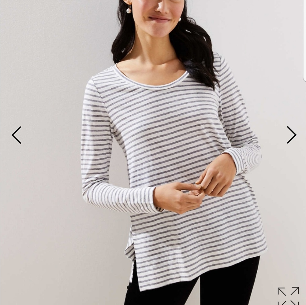 LOFT Gray and White Striped Tunic Top